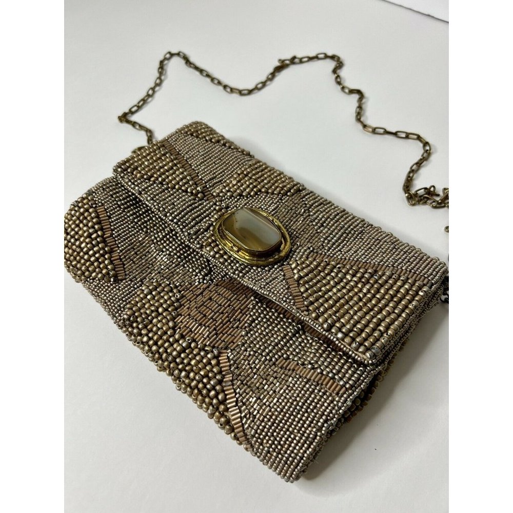VINTAGE Mary Frances Beaded Crossbody Baguette w/ gorgeous Agate Stone! RARE